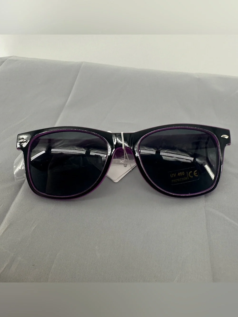Black and purple wayfarer sunglasses